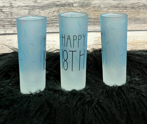 2oz Glass Shot Glass - 18th birthday blue
