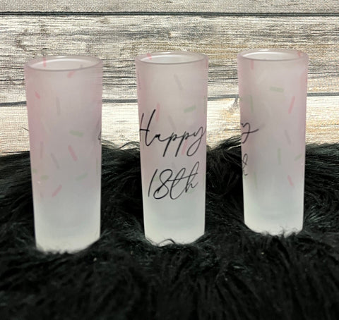 2oz Glass Shot Glass - 18th birthday pink
