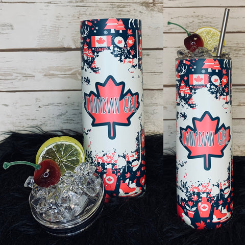 20oz Insulated Tumbler with custom Topper - Canadian Girl Maple Leaf