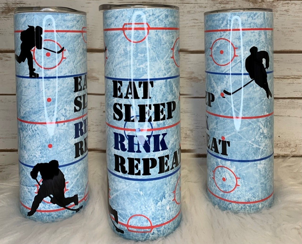20oz Insulated Tumbler - Eat Sleep Hockey Repeat - Hockey Rink Design