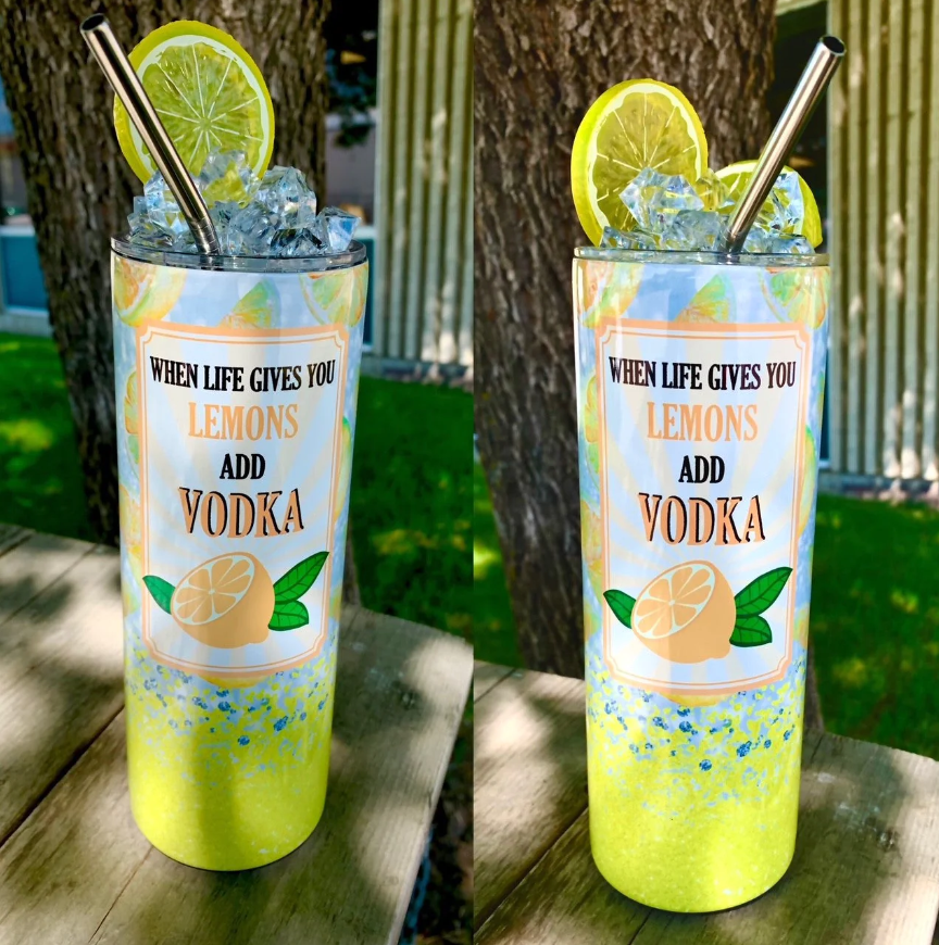 20oz Insulated Tumbler with custom Topper - When Life gives you lemons 2