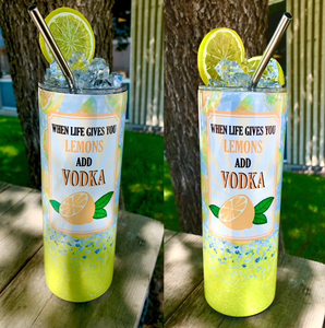20oz Insulated Tumbler with custom Topper - When Life gives you lemons 2