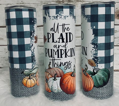 20oz Insulated Tumbler - All the Plaid and pumpkin things