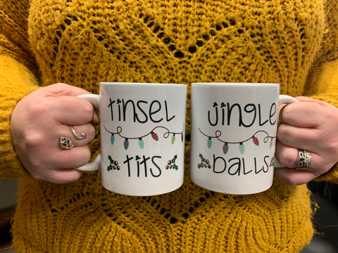 15oz Ceramic Mug SET - Tinsel Tits & Jingle Balls - Christmas